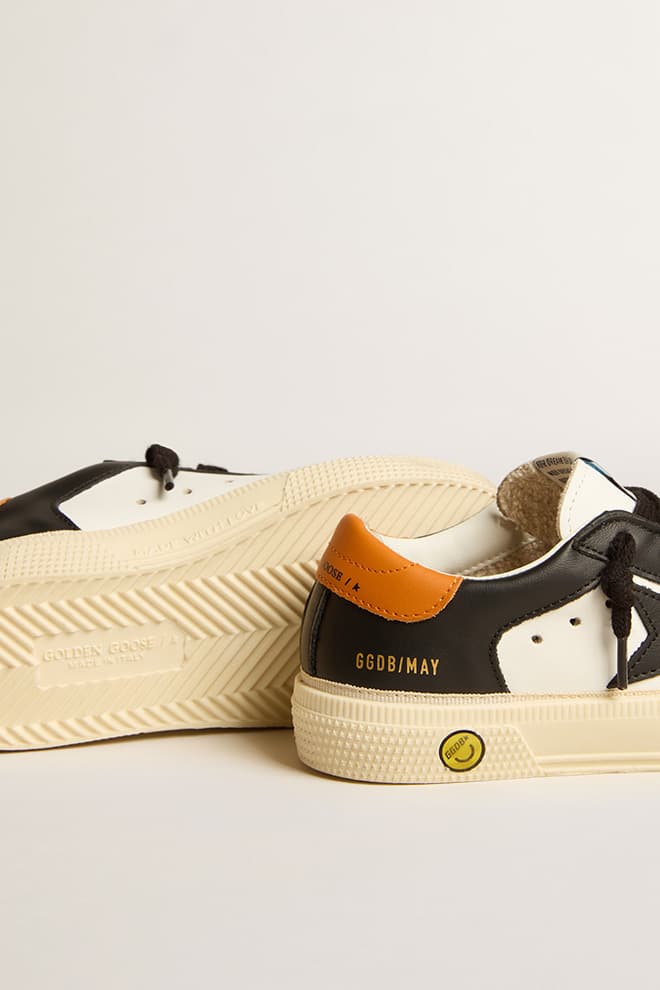 Golden Goose - May Teen in black and white leather with black star and orange heel tab in 