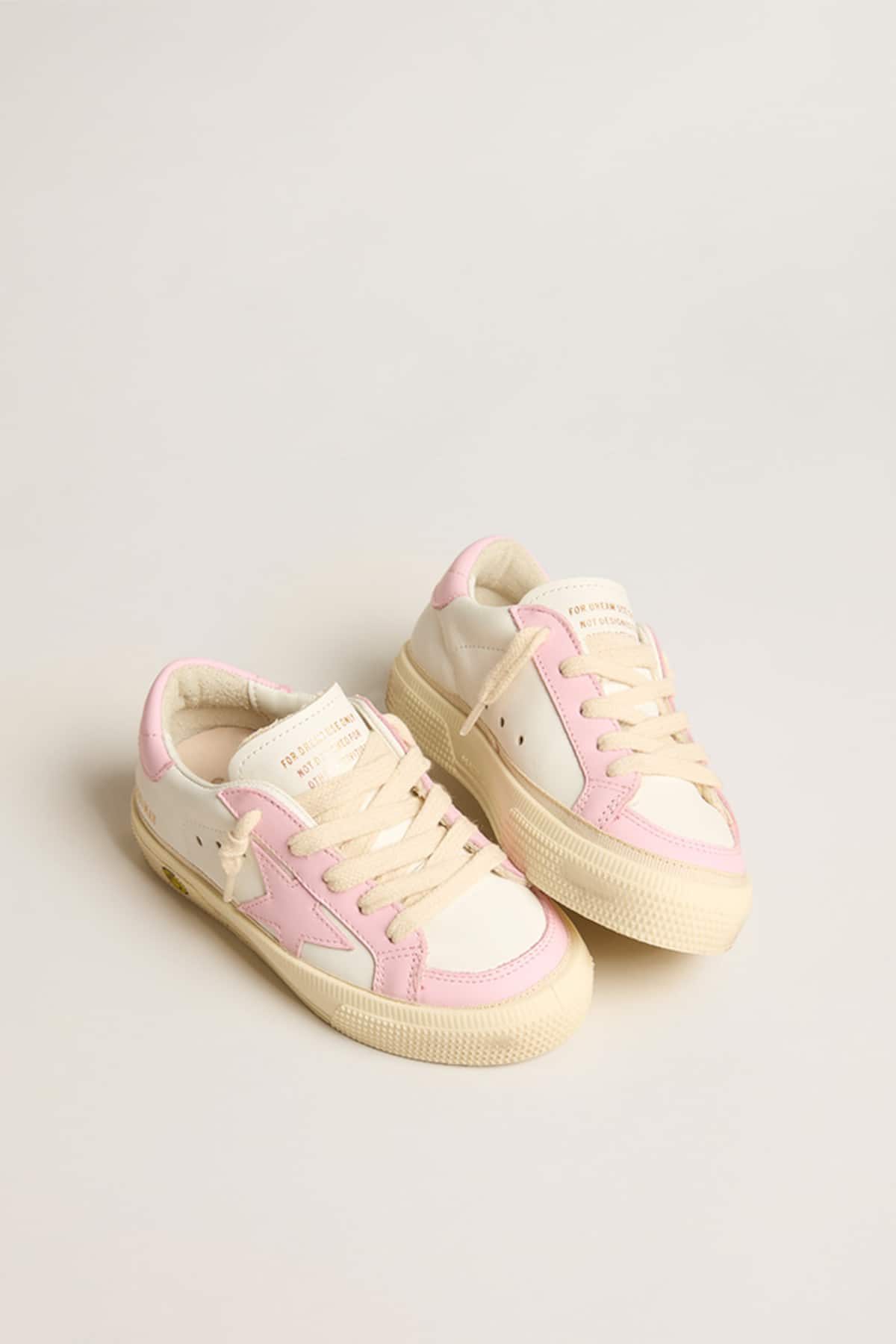 Golden Goose - May Teen in white and pink leather with pink leather star in 