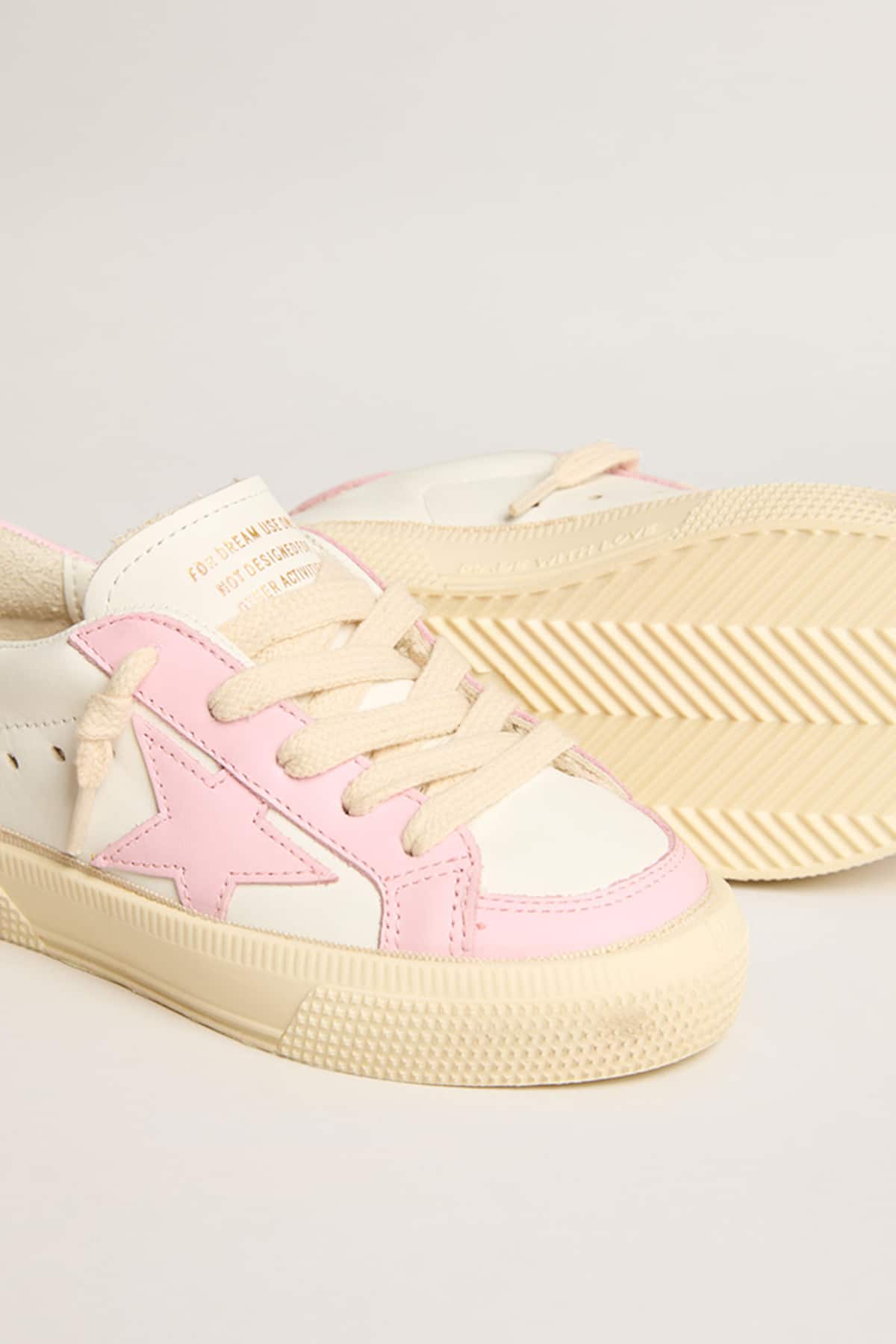 Golden Goose - May Teen in white and pink leather with pink leather star in 