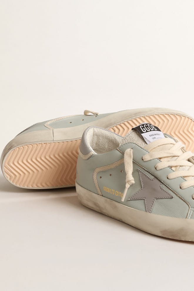 Women’s baby-blue nappa Super-Star with grey leather star and heel tab