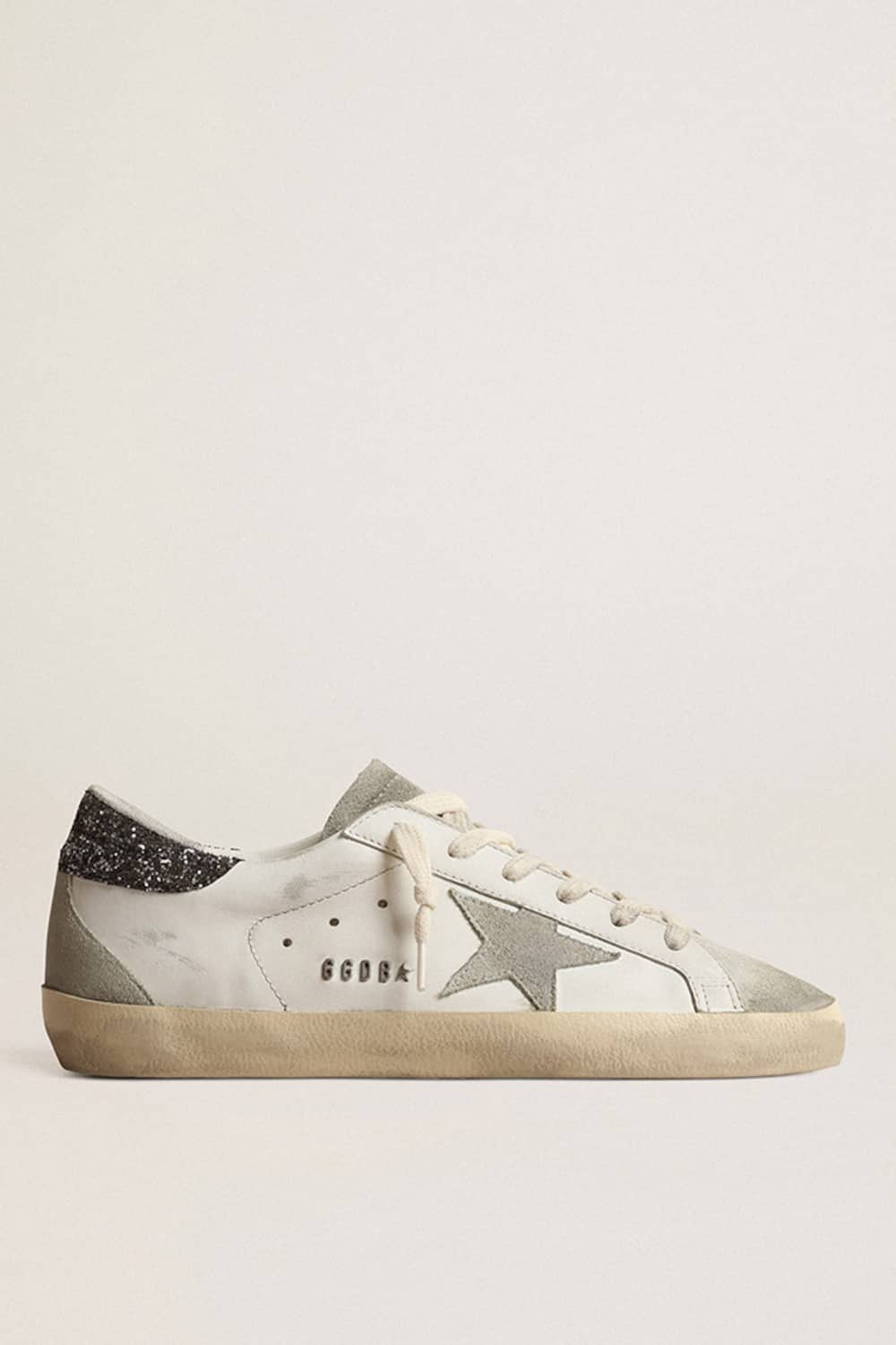 Golden Goose - Super-Star Donna con stella grigia e talloncino in glitter grigio scuro in 