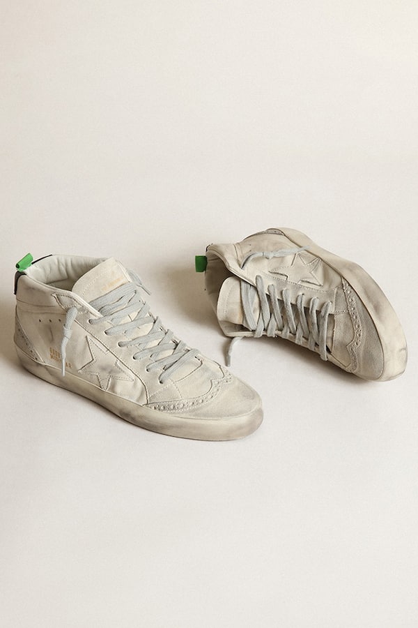 Golden Goose - Women’s Mid-Star with white leather star and gray suede inserts in 