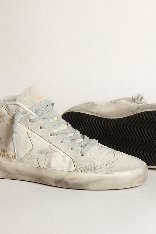 Golden Goose - Women’s Mid-Star with white leather star and gray suede inserts in 
