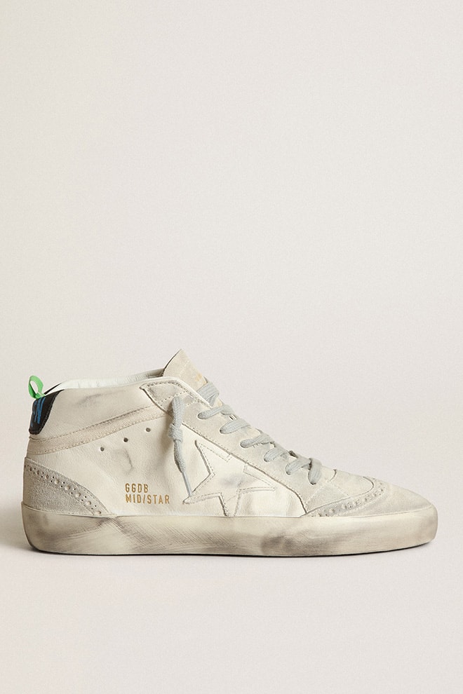 Women s Mid Star with white leather star and gray suede inserts Golden Goose