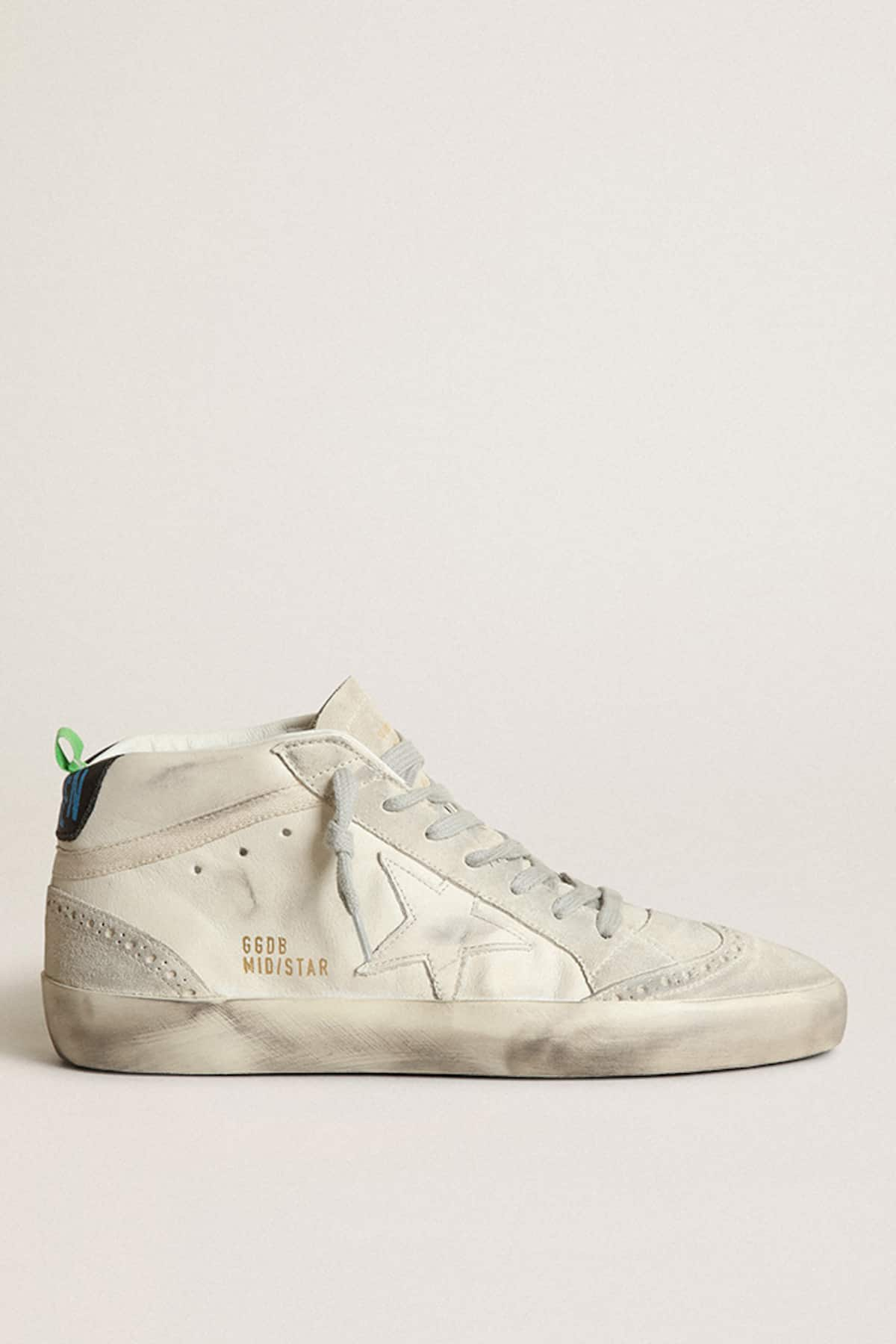 Golden Goose - Mid-Star de mujer con estrella de piel blanca y aplicaciones de ante gris in 