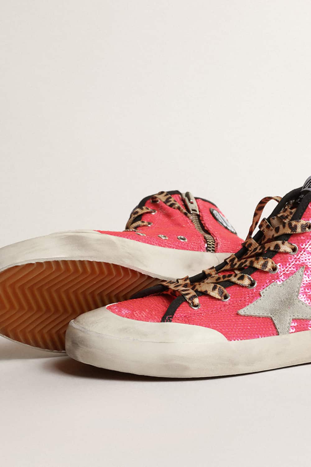 Golden Goose - Young Francy Penstar in fluorescent pink sequins with hand lettering on the sole in 