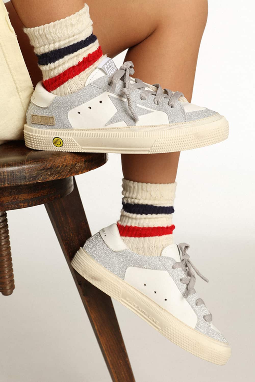 Golden Goose - Young May in white leather and silver glitter in 