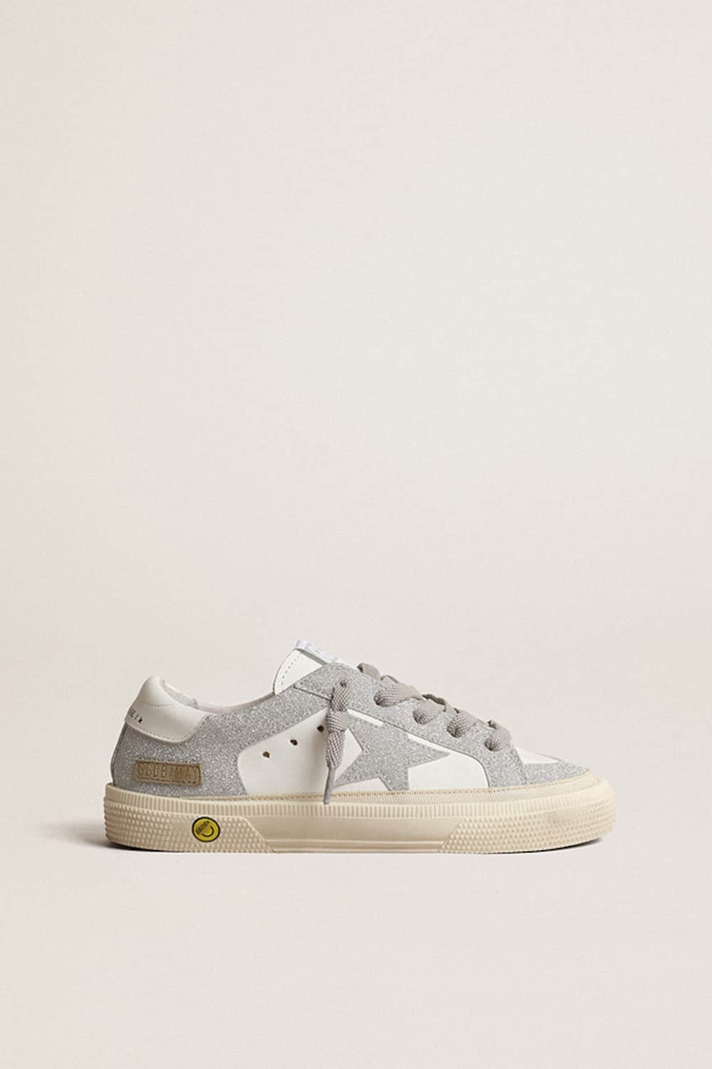 Golden Goose - May Young in pelle bianca e glitter argento in 