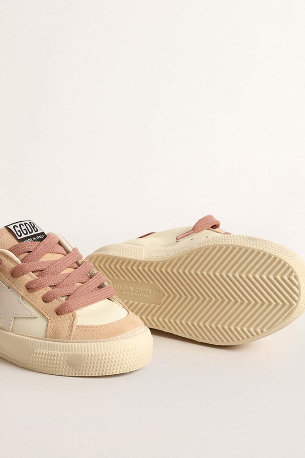Golden Goose - Young May in cream leather with suede star and heel tab in 